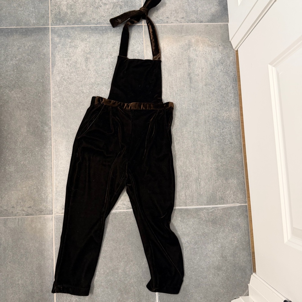 Kids Elegant Black Velvet Jumpsuit / Overalls